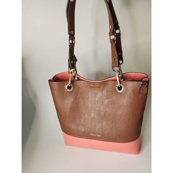 Calvin Klein Handbags - Calvin Klein Novelty PVC Reversible Tote Salmon/Browm Luggage